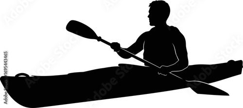 kayaking silhouette a serene paddle, effortless glide, tranquil escape on water, isolated on transparent background