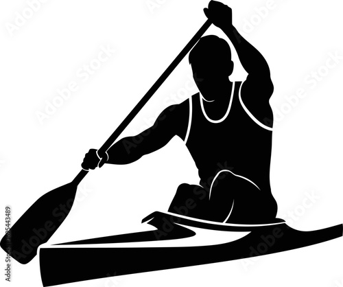 kayaking silhouette effortless power, graceful movement, water sport, extreme athlete, dynamic energy, paddling precision, isolated on transparent background