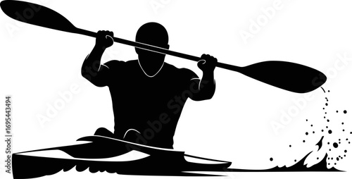 kayaking silhouette water sports power, effortless glide, and athletic grace, isolated on transparent background