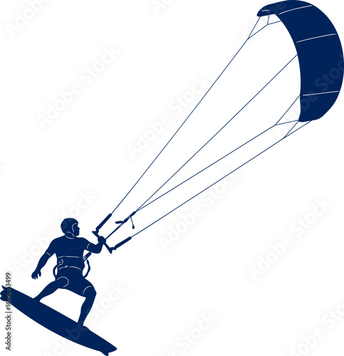 kitesurfer silhouette ocean thrills, wind power, extreme sport action, isolated on transparent background