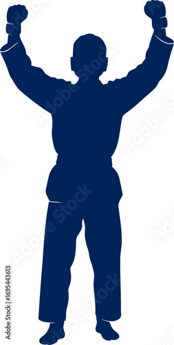 martial arts victory silhouette triumphant pose, celebrating success, ultimate achievement, isolated on transparent background