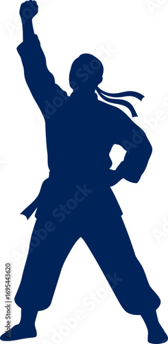 martial arts silhouette triumphant pose, empowering victory, selfdefense strength, isolated on transparent background