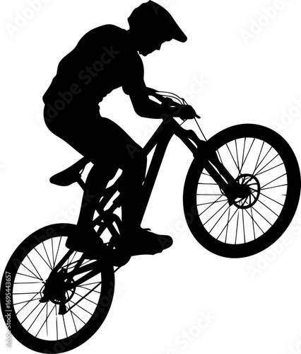 mountain biker silhouette adrenaline rush, extreme sport, majestic leap, isolated on transparent background