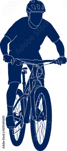 mountain biking silhouette embracing the trail, effortless power, blue hue majesty, isolated on transparent background