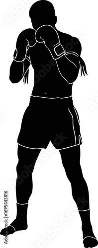 muay thai silhouette the art of eight limbs, poised stance, unwavering focus, and striking power, isolated on transparent background