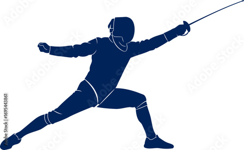 navy blue fencing silhouette a masterclass in precision, power, and elegant aggression, isolated on transparent background