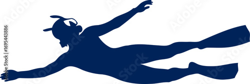 ocean freediver silhouette graceful descent, underwater exploration, serene depth, isolated on transparent background