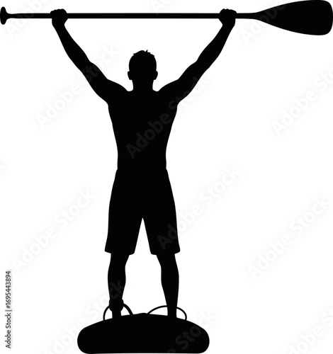 paddleboarding silhouette a majestic pose of triumphant strength and effortless grace, isolated on transparent background