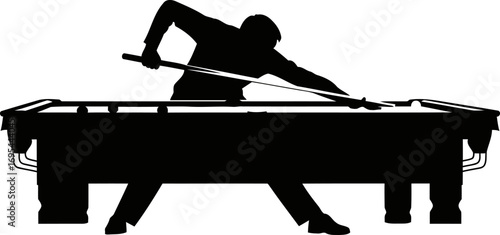 pool shark silhouette precision strike, strategic focus, billiards masterclass, isolated on transparent background