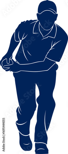 powerful cricket bowler silhouette dynamic delivery, intense focus, upcoming match, isolated on transparent background