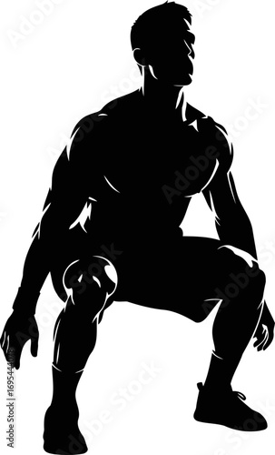 powerful fitness silhouette athletes focused squat, strength and determination, isolated on transparent background