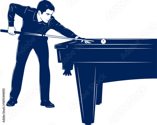 precise billiard shot navy blue silhouette of focused player, isolated on transparent background