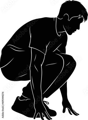 runners silhouette poised for the start, embodying focus and impending motion, isolated on transparent background