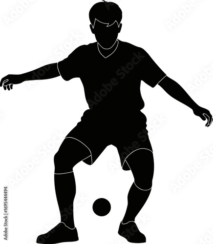 silhouette of a soccer player mastering dribbling skills, athleticism, and ball control, isolated on transparent background