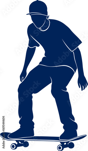 skateboarding silhouette urban cool, dynamic balance, and effortless style, isolated on transparent background