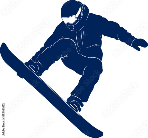 snowboarder silhouette mastering the slopes, airborn and free, isolated on transparent background