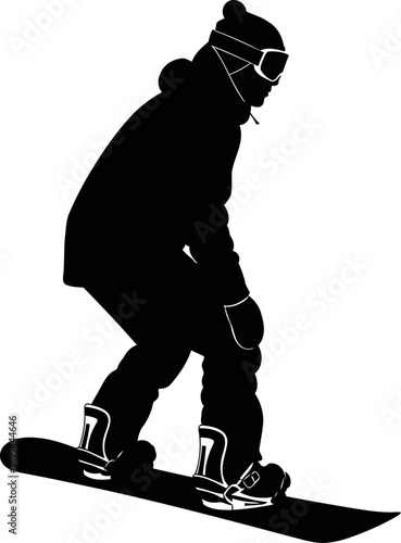 snowboarder silhouette winter sports, mountain freedom, black and white graphic, isolated on transparent background