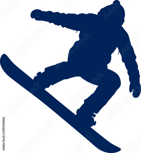 snowboarder silhouette winters embrace, a thrilling ride down the mountain, a majestic dance on snow, isolated on transparent background