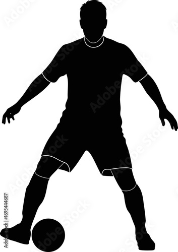 soccer player silhouette mastering ball control, intense focus, and dynamic movement, isolated on transparent background