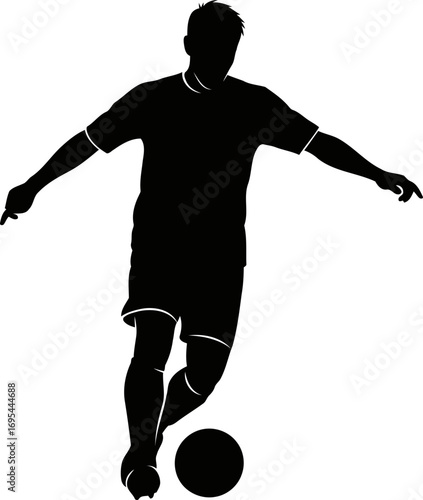 soccer player silhouette dynamic dribbling, effortless grace, and unstoppable power, isolated on transparent background