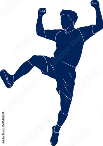 soccer player silhouette ecstatic leap, triumphant celebration, pure joy, isolated on transparent background