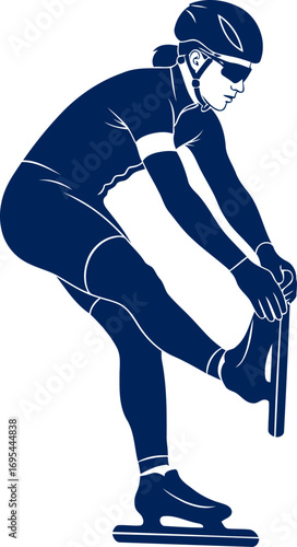 speed skating silhouette preparing for the race, intense focus, impending victory, isolated on transparent background