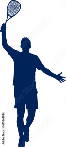 squash player silhouette triumphant pose, celebrating victory, athletic power, isolated on transparent background