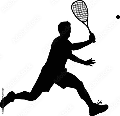 squash player silhouette dynamic dive, intense focus, and unrivaled skill, isolated on transparent background