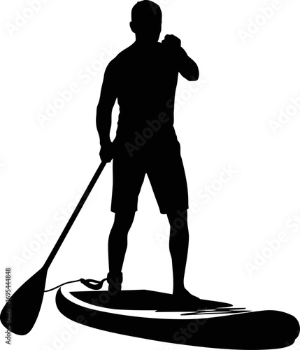 stand up paddleboarding silhouette a moment of grace, balance, and summer freedom, isolated on transparent background