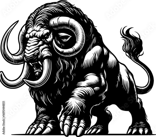 Minimalist black and white behemoth vector icon, clean line art, isolated on white, modern style for stickers, logos, or digital use.