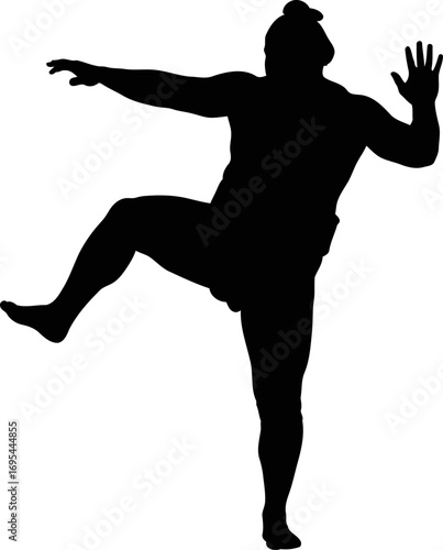 sumo wrestler silhouette a powerful stance, ancient japanese tradition, unstoppable force, isolated on transparent background