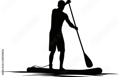 stand up paddleboarding silhouette serenity, balance, and the quiet strength of water, isolated on transparent background