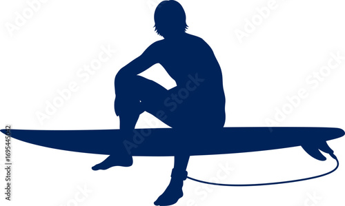 surfers silhouette peaceful pose, ocean contemplation, coastal serenity, isolated on transparent background