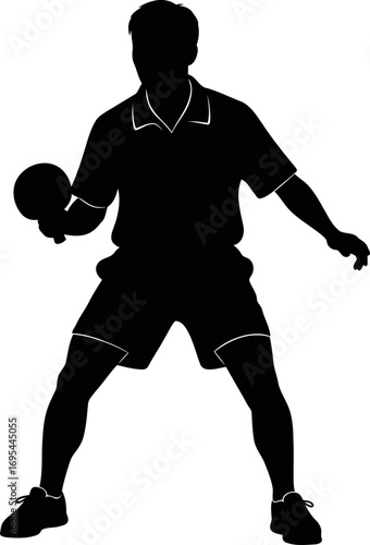 table tennis player silhouette awaiting the serve, focused intensity, ready to strike, isolated on transparent background