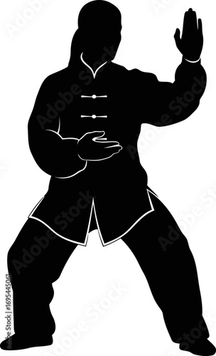 tai chi chuan silhouette inner peace, gentle power, and harmonious movement, isolated on transparent background