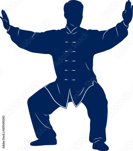 tai chi chuan silhouette inner peace, gentle power, harmonious movement, isolated on transparent background