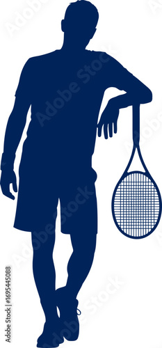 tennis player silhouette a moment of quiet confidence, ready to serve, isolated on transparent background