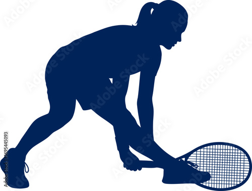tennis ace silhouette intense focus, low stance, imminent serve, isolated on transparent background
