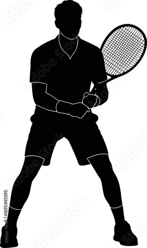 tennis ace silhouette poised, focused, ready to serve, isolated on transparent background