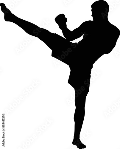 the muay thai silhouette a dynamic kick, precision, strength, and unstoppable power, isolated on transparent background