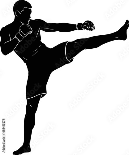 the mma fighters silhouette precision strike, unwavering focus, and the apex of combat, isolated on transparent background