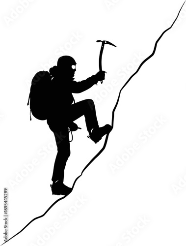 the resolute climber silhouette conquering peaks, embracing the challenge, finding strength in the ascent, isolated on transparent background