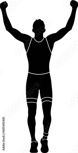 triumphant athlete silhouette celebrating victory, exultation, and peak performance, isolated on transparent background