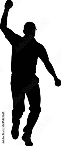 triumphant baseball pitcher silhouette celebrating victory, unmatched skill, and pure joy, isolated on transparent background
