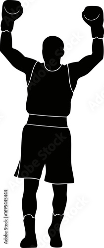 triumphant boxer silhouette celebrating victory, unmatched power, and athletic glory, isolated on transparent background