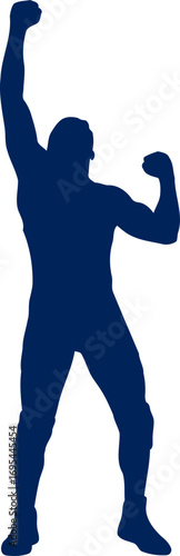 triumphant boxer silhouette celebrating victory, unstoppable power, ultimate success, isolated on transparent background