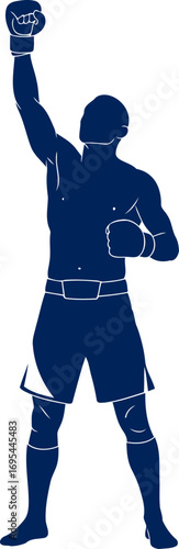 triumphant boxer silhouette celebrating victory, unwavering spirit, and the sweet taste of success, isolated on transparent background
