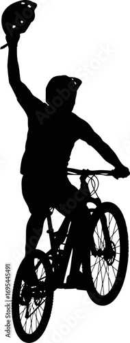 triumphant cyclist silhouette celebrating victory, exultation, and athletic achievement, isolated on transparent background