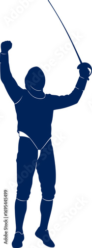 triumphant fencing silhouette victory pose, athletic power, sport success, isolated on transparent background