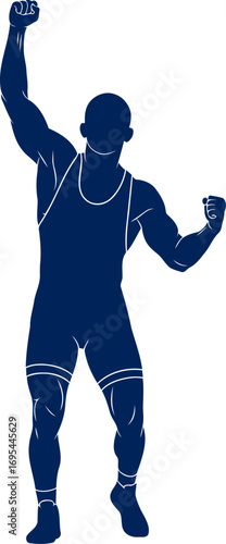 triumphant wrestler silhouette celebrating victory, strength, and unwavering determination, isolated on transparent background